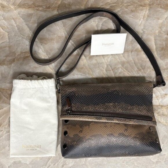 HAMMITT VIP Medium Java Snake Crossbody Clutch Bag Purse Brown Leather GUC - Picture 1 of 14